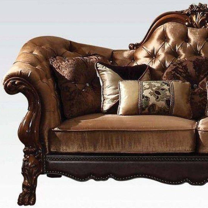 Velvet Chesterfield Loveseat And Toss Pillows - Dark Brown / Brown