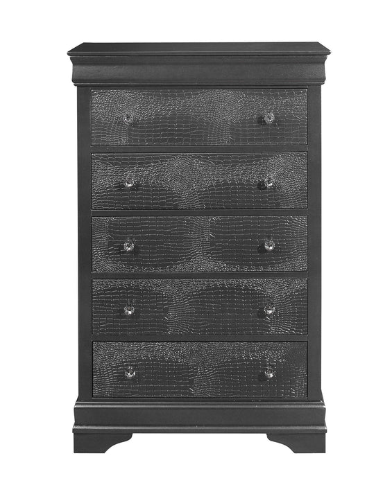 Solid Wood Five Drawer Chest - Metallic Gray