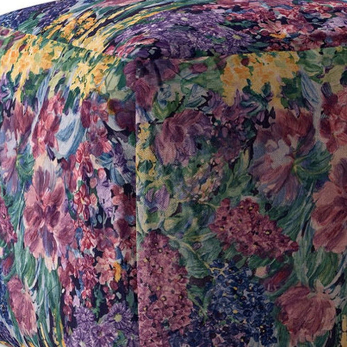 Cotton Floral Pouf Cover - Blue / Green