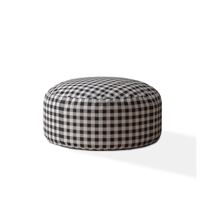 Cotton Round Gingham Pouf Cover - Black / Gray