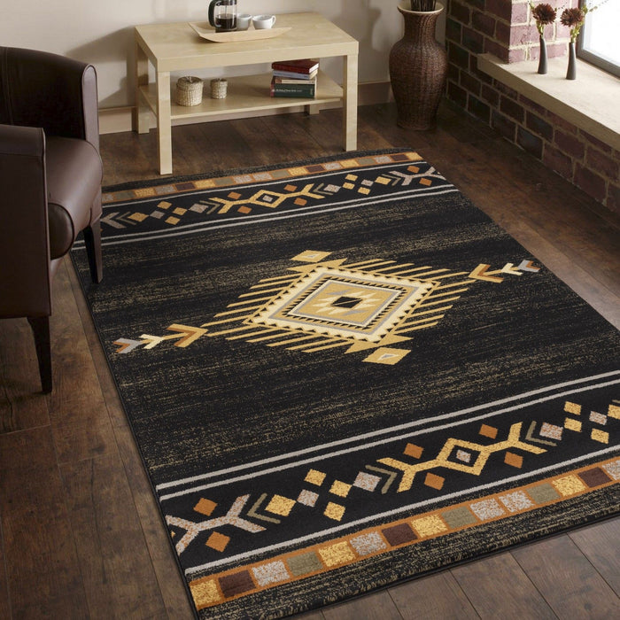 Tribes - 2'7" X 7'3" Southwest Area Rug Polypropylene - Black