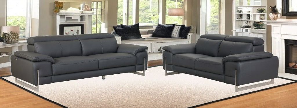 2 Piece Five Person Seating Set Indoor Italian Leather - Gray