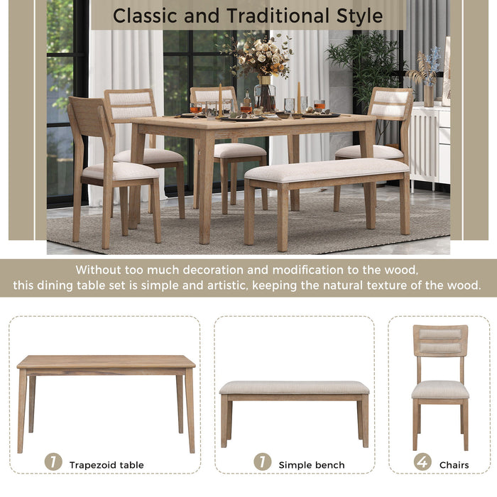 Dining Set Classic And Traditional Style, Includes Dining Table, 4 Upholstered Chairs & Bench