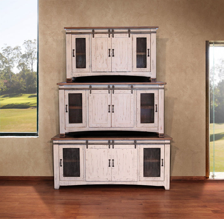 Cabinet Enclosed Storage Distressed TV Stand - White