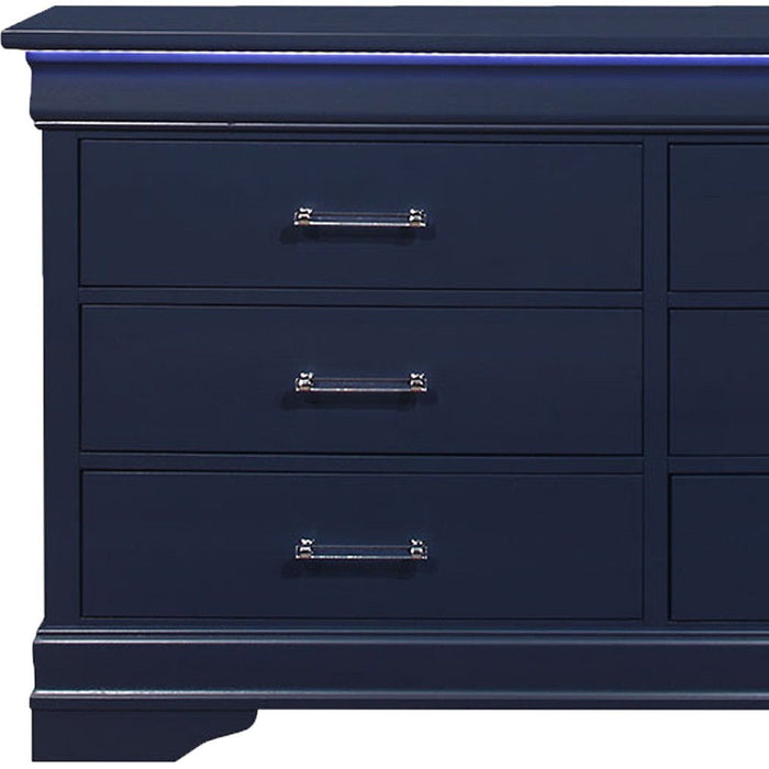 Solid Wood Six Drawer Double Dresser With Led - Blue