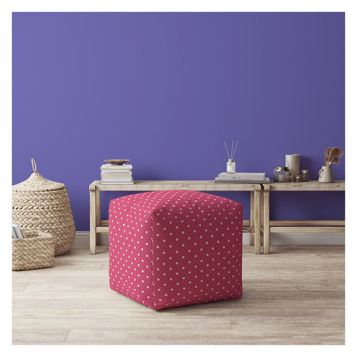 Cotton Polka Dots Pouf Cover - Pink / White