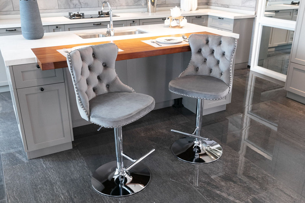 Swivel Velvet Barstools Adjusatble Seat Height From 25-33", Modern Upholstered Chrome Base Bar Stools With Backs Comfortable Tufted For Home Pub And Kitchen Island (Set of 2)