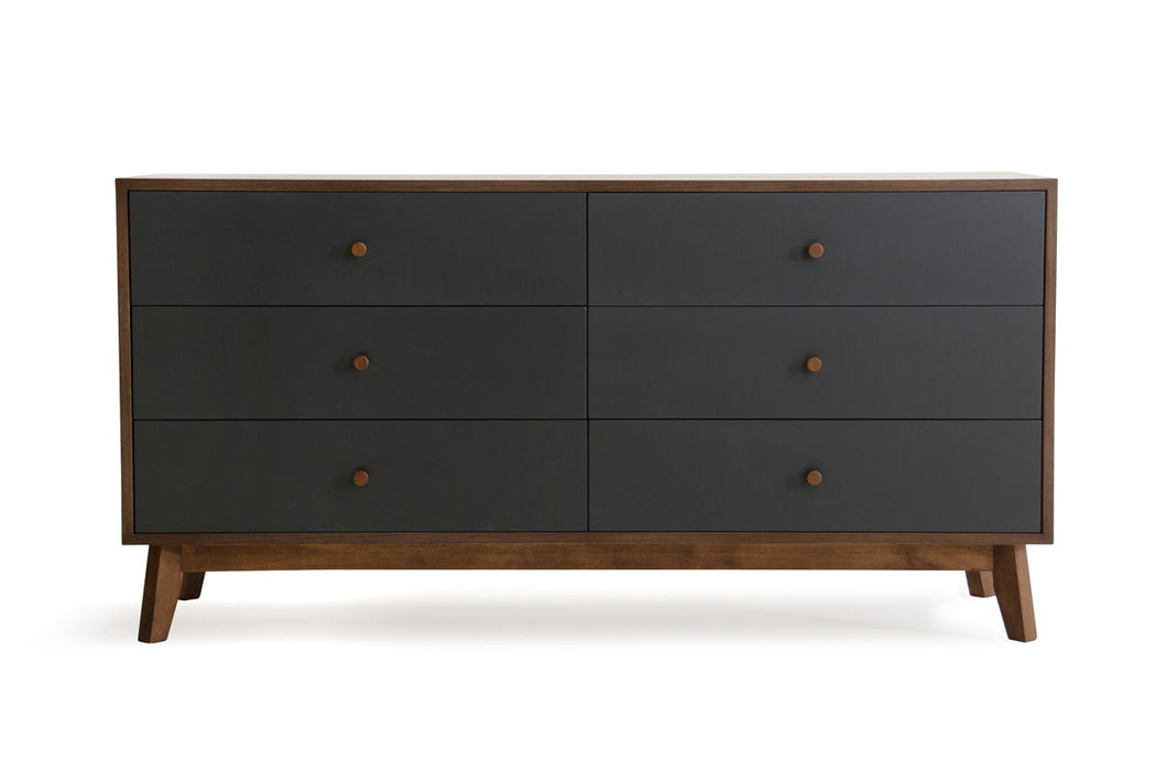 Wooden Six Drawer Double Dresser - Brown