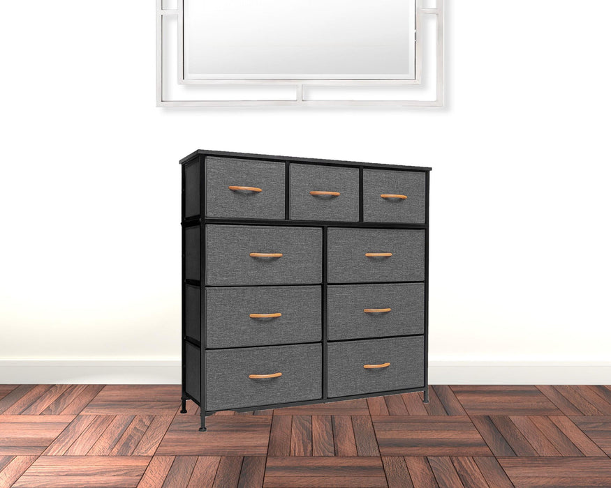 Steel And Fabric Nine Drawer Triple Dresser - Gray / White