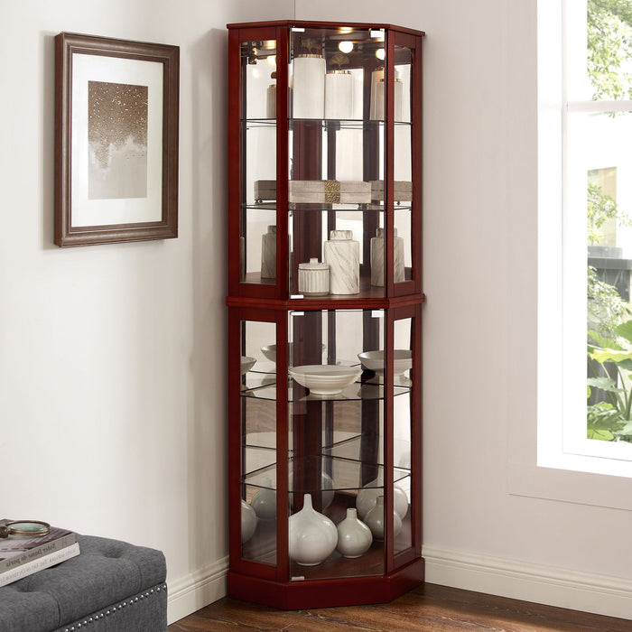 6 Shelf Corner Curio Display Cabinet With Lights, Mirrors And Adjustable Shelves (E26 Light Bulb Not Included)