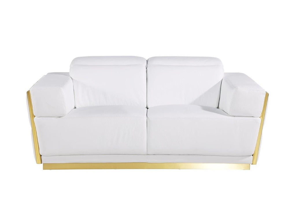 Italian Leather, Loveseat - White / Silver