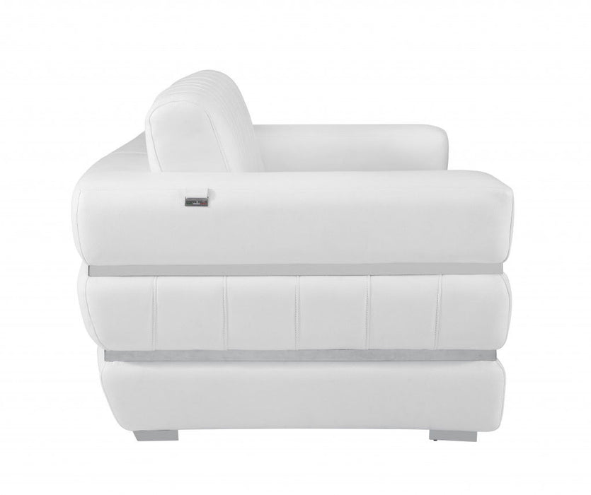 Italian Leather Sofa Silver Legs - White