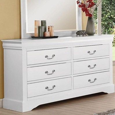 Manufactured Wood Six Drawer Double Dresser - White