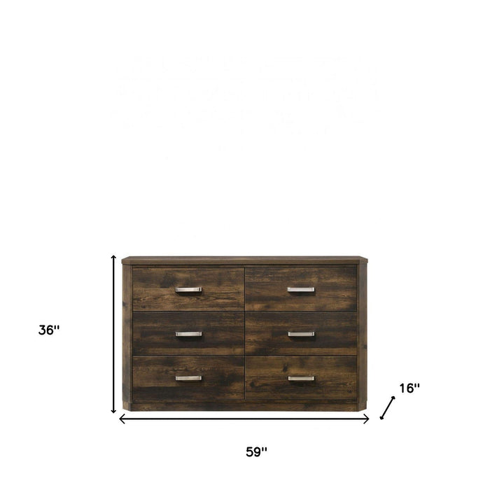 Solid Wood / Six Drawer Double Dresser - Dark Brown