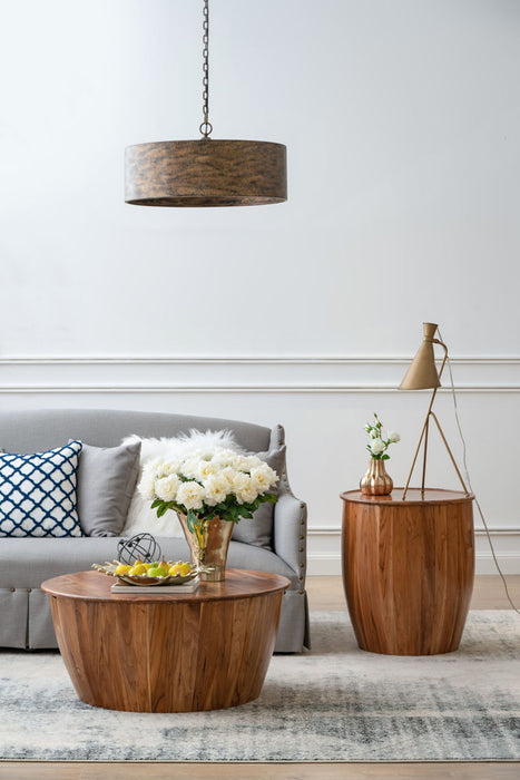 Drum Side Table With Tray Style Top - Brown