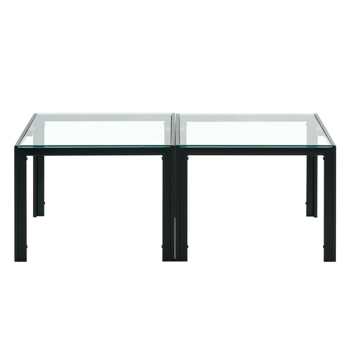 Coffee Table (Set of 2), Square Modern Table With Tempered Glass Finish For Living Room