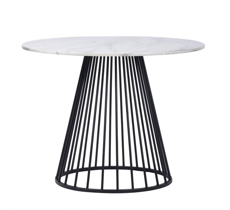 Rounded And Metal Dining Table - White / Black