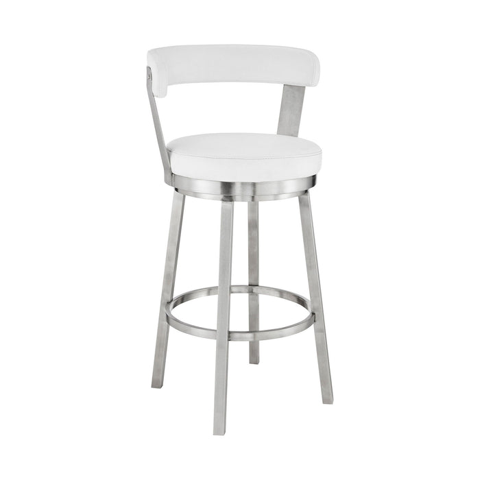 40" Swivel Backless Bar Height Bar Chair - White / Silver