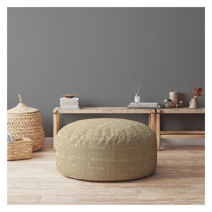 Cotton Round Abstract Pouf Cover - Beige