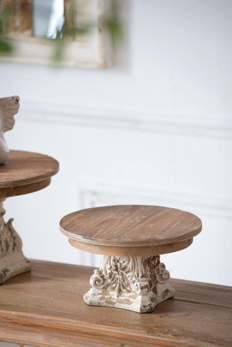 Cake Stand, Wood Cake Plate With Magnesium Base - Cream / Brown