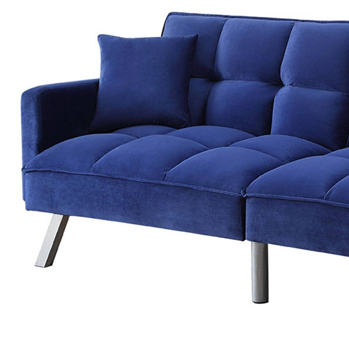 Velvet Sleeper Sofa And Toss Pillows With Black Legs - Blue