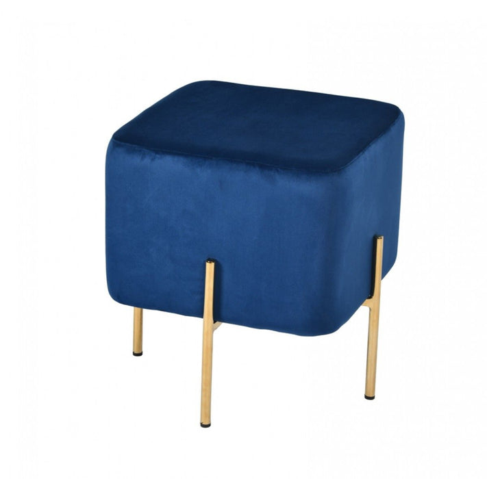 Velvet Cube Ottoman - Blue / Gold