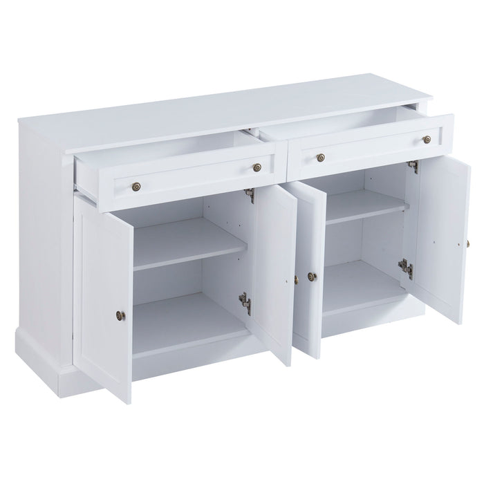 Kitchen Sideboard Storage Buffet Cabinet With 2 Drawers & 4 Doors Adjustable Shelves For Dining Room, Living Room - White