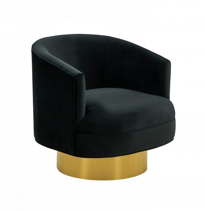 Velvet Barrel Chair - Black / Gold