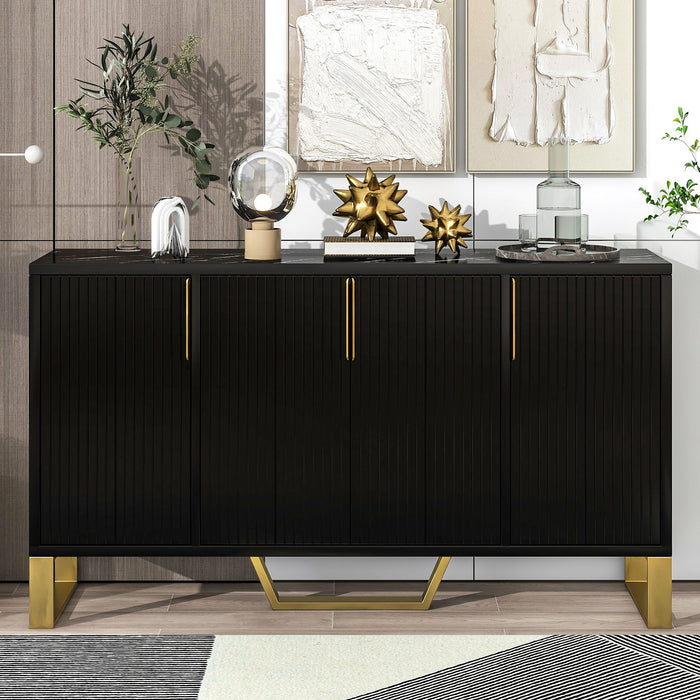 Modern Sideboard With Four Doors, Metal Handles & Legs And Adjustable Shelves Kitchen Cabinet