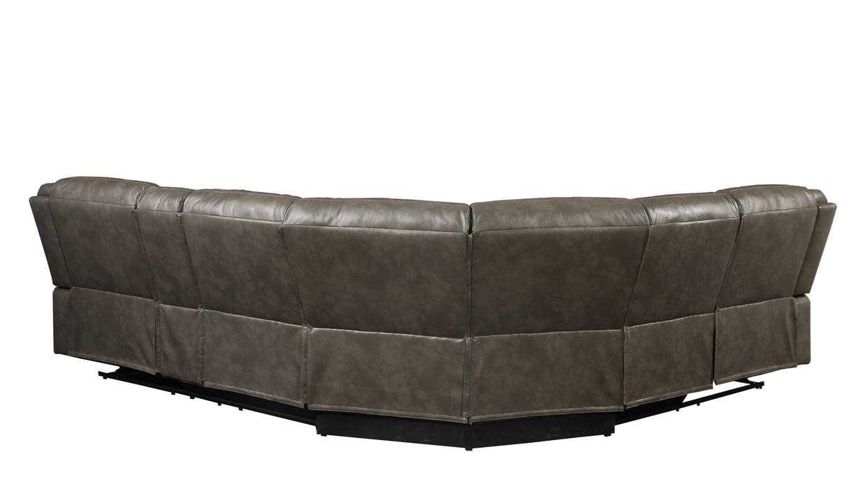 Tavin - Faux Leather Manual Recliner Sectional Sofa With Cupholder Console - Taupe