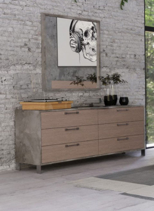 Gray Solid Wood Six Drawer Dresser - Brown Oak