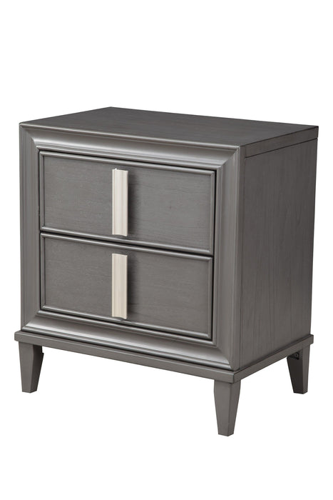 Two Drawer Contemporary Wood Nightstand - Dark Gray