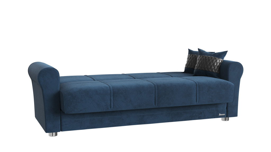 Microfiber Sleeper Sleeper Sofa And Toss Pillows With Silver Legs - Blue