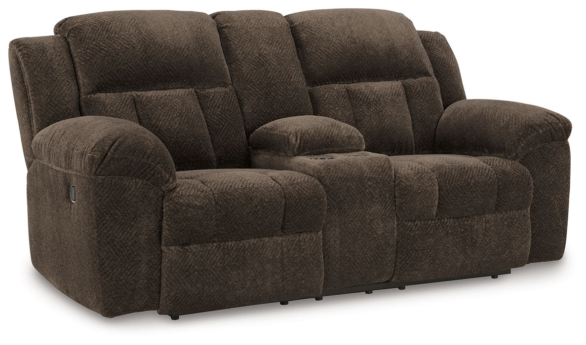 Frohn - Chocolate - Dbl Reclining Loveseat With Console - Fabric