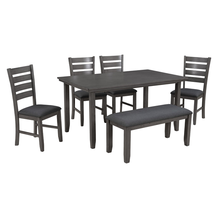 Dining Room Table And Chairs With Bench, Rustic Wood Dining Set (Set of 6) - Gray