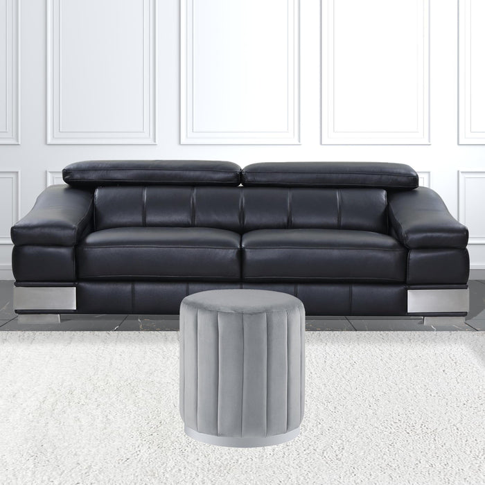 Round Velvet Ottoman - Silver / Gray