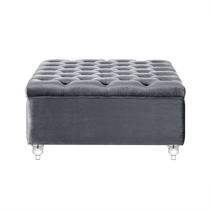 Velvet Tufted Storage - Gray / Clear