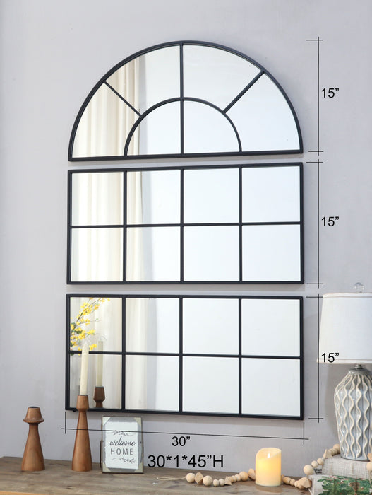 Large Arched Wall Mirror With Three Separate Sections - Black