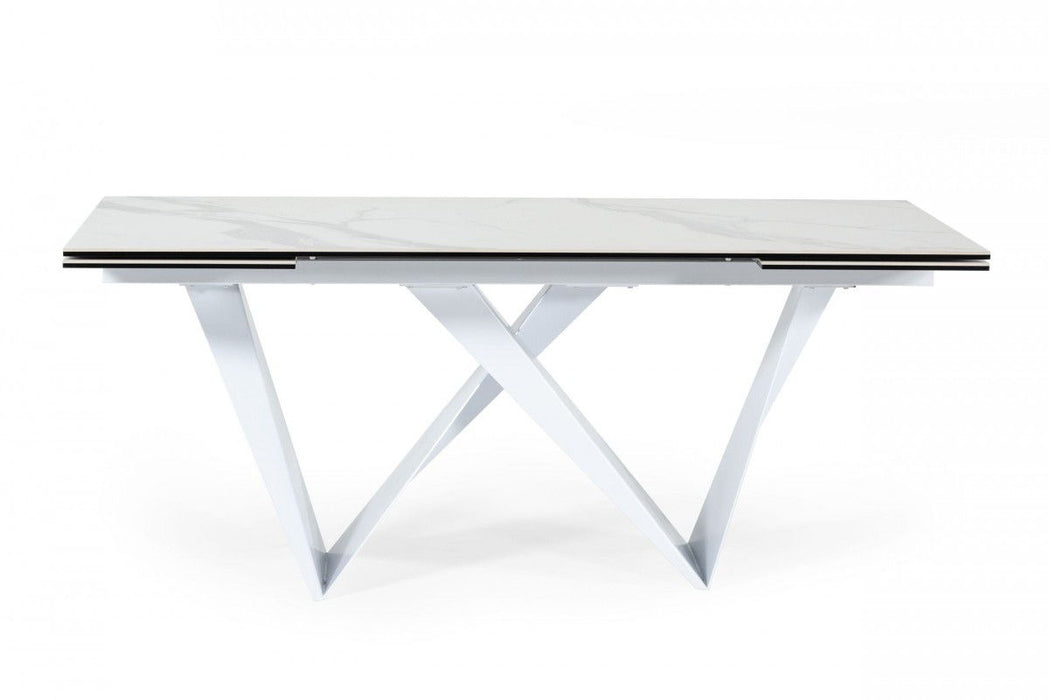 Rectangular Ceramic And Metal Self - Storing Leaf Dining Table - White