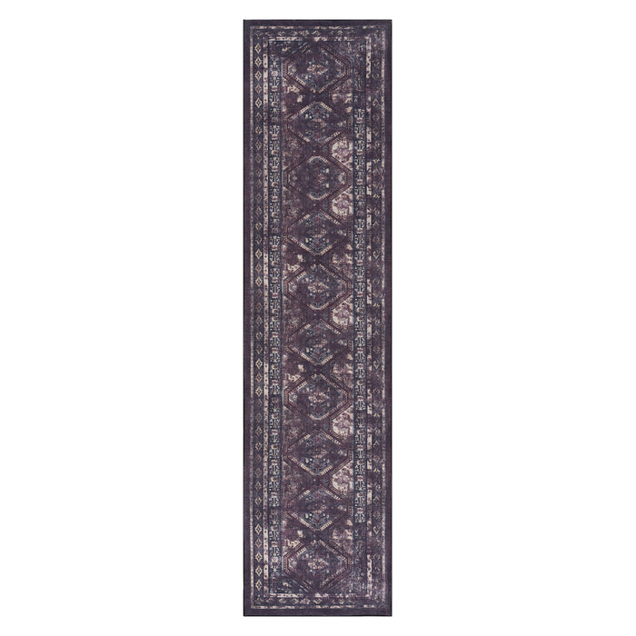 2'6'' X 10' Area Rugs, Washable, Low-Pile, Non-Slip, Non-Shedding, Foldable, Kid & Pet Friendly - Black / Burgundy