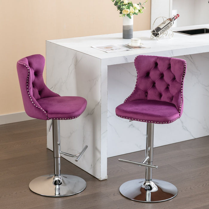 Swivel Velvet Barstools Adjusatble Seat Height From 25-33", Modern Upholstered Chrome Base Bar Stools With Backs Comfortable Tufted For Home Pub And Kitchen Island (Set of 2)