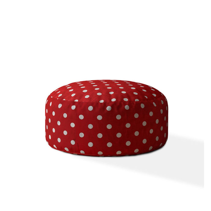 Cotton Round Polka Dots Pouf Cover - Red / White