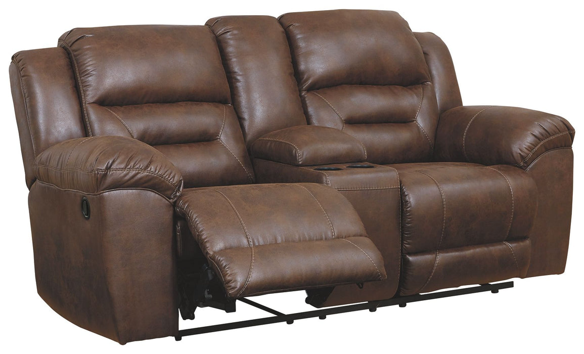 Stoneland - Chocolate - Dbl Reclining Loveseat With Console - Faux Leather