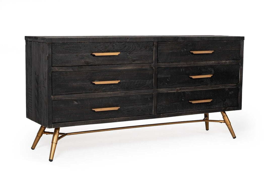 Solid Wood 6 Drawer Double Dresser - Dark Brown