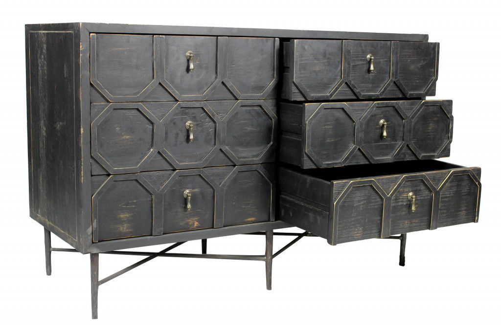 Wood Six Drawer Double Dresser - Dark Brown