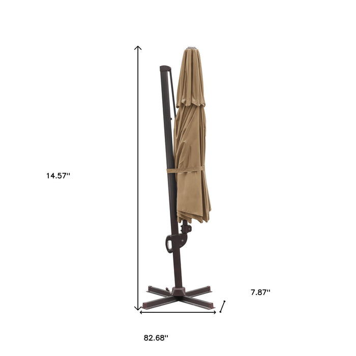 Polyester Round Tilt, Cantilever Patio Umbrella With Stand - Tan