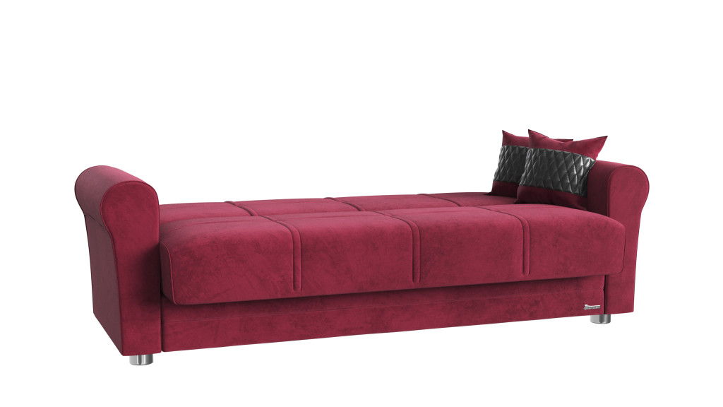 Microfiber Sleeper Sleeper Sofa And Toss Pillows With Silver Legs - Red