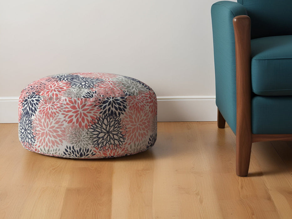 Polyester Round Floral Pouf Ottoman - Coral