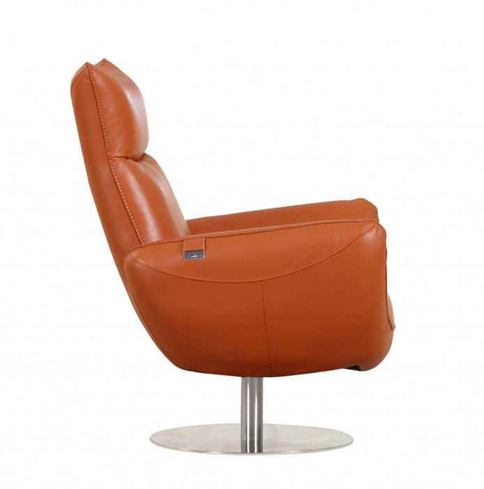 Contemporary Leather Lounge Chair - Orange