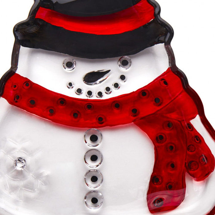 Snowman Glass Christmas Serving Tray - Red And White